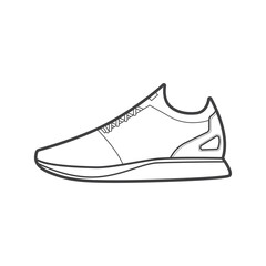 Sneakers. Shoes sneaker outline drawing vector, Sneakers drawn in a sketch style, black line sneaker trainers template outline, vector Illustration.