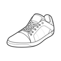 Sneakers. Shoes sneaker outline drawing vector, Sneakers drawn in a sketch style, black line sneaker trainers template outline, vector Illustration.