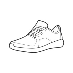 Sneakers. Shoes sneaker outline drawing vector, Sneakers drawn in a sketch style, black line sneaker trainers template outline, vector Illustration.