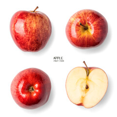 Red apples with dew and water droplets on a white background. healthy fruit