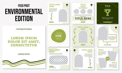 Set of editable social media instagram post environmental green colors design vector template ai &amp; eps 10