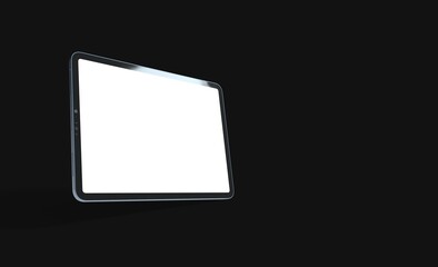 3D tablet with empty screen isolated digital black