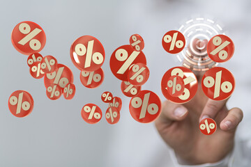  touching sales icons with a as 3D rendering