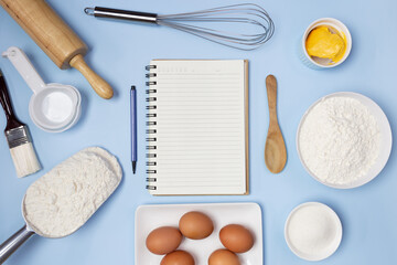 food ingredients on a blue background