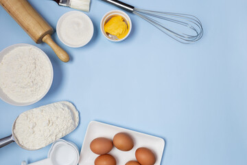 food ingredients on a blue background