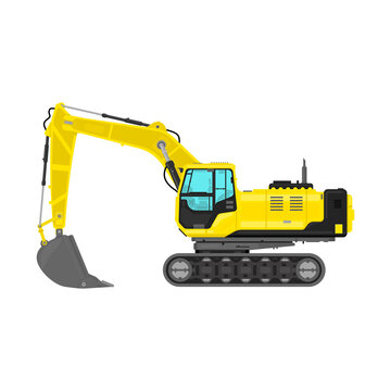 Heavy Yellow Construction Excavator Digger - Flat Vector Icon illustration Color