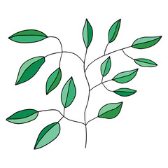 Cute floral doodle element, flower. Tree branch. Plant isolated on white background. 