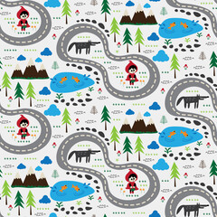 seamless repeating pattern with red riding hood and wolf 