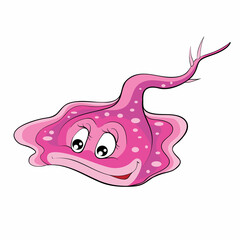 cute pink stingray character, cartoon illustration, isolated object on white background, vector,