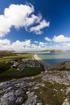 View overlooking the seaside town of Llandudno & the Great Orme from atop the Little Orme, Conwy, North Wales