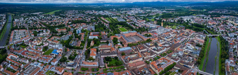 Fototapeta na wymiar Aerial view of the old town of Rastatt in Germany. On a cloudy day in spring