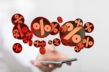 Sales icons floating in the air 3D rendering