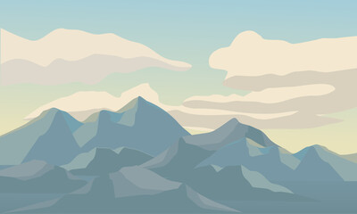 Mountain landscapes in a flat style. Natural wallpapers are a minimalist, polygonal concept.
