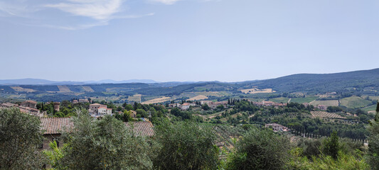 Extra wide view of San GImignano and the Tuscan hills