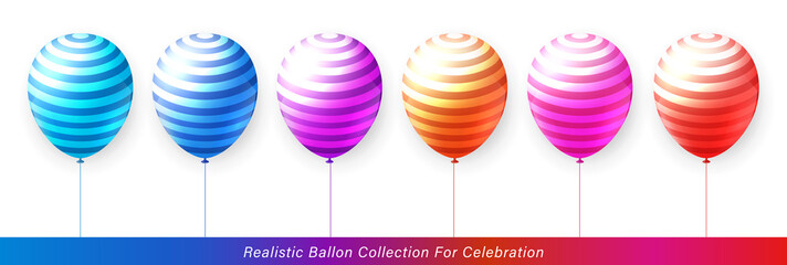 3D realistic elegant vibrant vivid striped pattern colorful ballon collection for celebration design