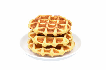 colorful three pieces of waffle  on white dish closeup