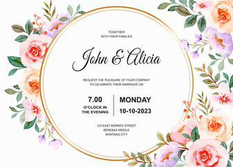 Wedding invitation card with watercolor roses