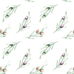 Watercolor olives seamless pattern. for wallpaper, fabric design, textile design, cover, wrapping paper,card, background