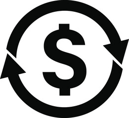 Icon of dollar sign in circle made of arrows. Coin with dollar sign simple on white background