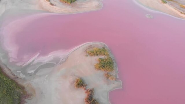 Aerial view of Pink lake's islands (Syvash), Ukraine