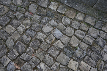 Porphyry cubes used for paving a city street