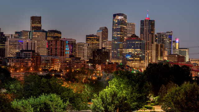 Intimate view of Denver’s skyline at night
