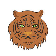 tiger head with green eyes isolated on white. avatar with cat predator flat vector drawing