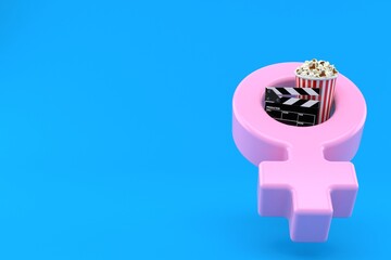 Popcorn and clapboard inside female gender symbol