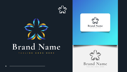 Luxury Blue and Gold Floral Logo Design, Suitable for Spa, Beauty, Florists, Resort, or Cosmetic Product Identity