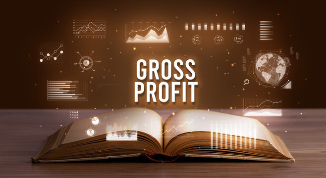 Business inscription coming out from an open book