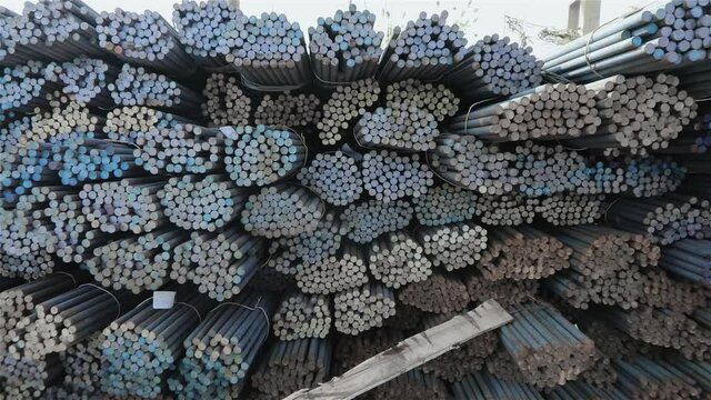 Round metal blank, metal blank, warehouse of metal billets at the factory.