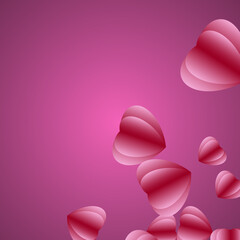 Several red paper hearts floating on a pink background.