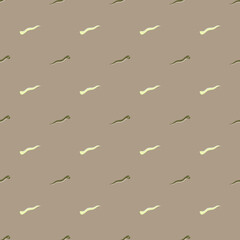 Pastel tones seamless pattern with little brown and white worm silhouettes. Beige pale background.