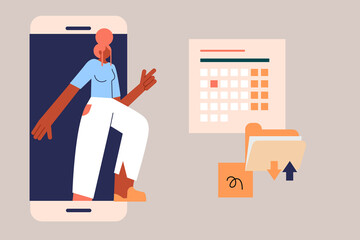 Concept on time management and organization. Phone applications,  technology