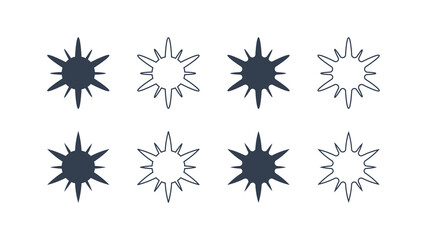 Set of Sparkle Star Icons. Simple Geometric Starbursts isolated on White Background. Flat Vector Icon Design Template Elements.