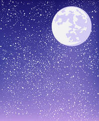 fairy tale night sky with full moon and shining stars - mysterious vector copy space background