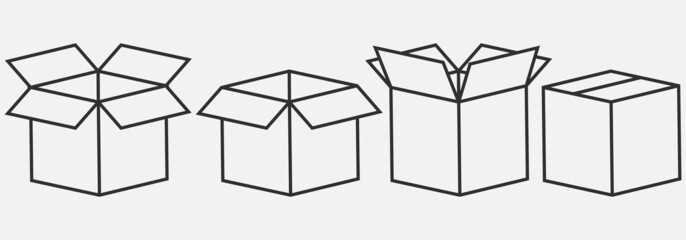 Set of Box line icons. Package, delivery boxes, cargo box. Vector illustration. - obrazy, fototapety, plakaty