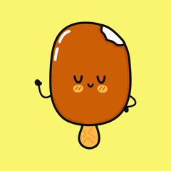 Cute funny Ice cream character. Vector hand drawn cartoon kawaii character illustration icon. Isolated on yellow background. Ice cream character concept