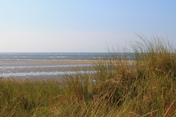 Fototapeta na wymiar Sand dunes and North Sea in Spiekeroog