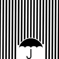 An umbrella in the rain.  Protected from a hurricane downpour.  Save yourself from natural disasters.  The graphics are black and white.  Abstractionism.  Graphic illustrations. 
