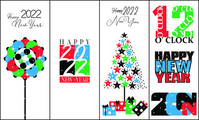 Set of 4 abstract vector illustration of 2022 New Year designs on a simple white background