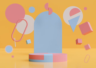 Podium stage stand with abstract geometry on kid yellow background 3d render 