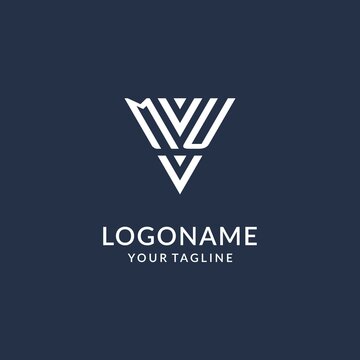 MU triangle monogram logo design ideas, creative initial letter logo with triangular shape logo