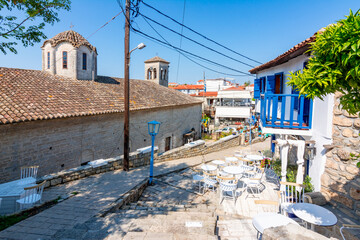 Streets of Afytos - small village on Kassandra peninsula, Chalkidiki, Greece