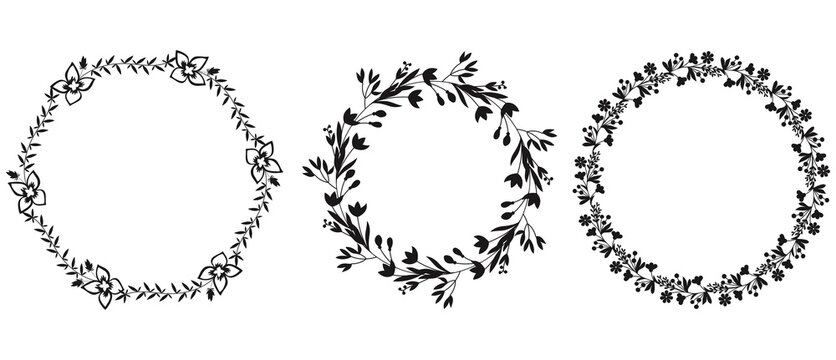Floral Frame Vector Illustration Set, Leaf Circle Frame, Wedding Frame