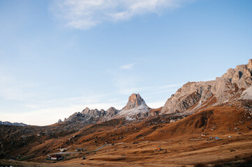 beautiful golden autumn in the mountains. natural background. Dolomites Alps, Italy. autumn landscape
