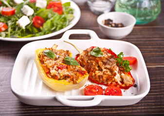 stuffed peppers with meat, rice and vegetables