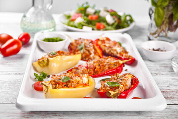 stuffed peppers with meat, rice and vegetables