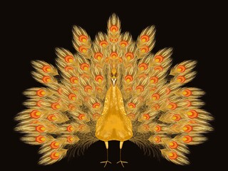 Golden peacock seamless pattern