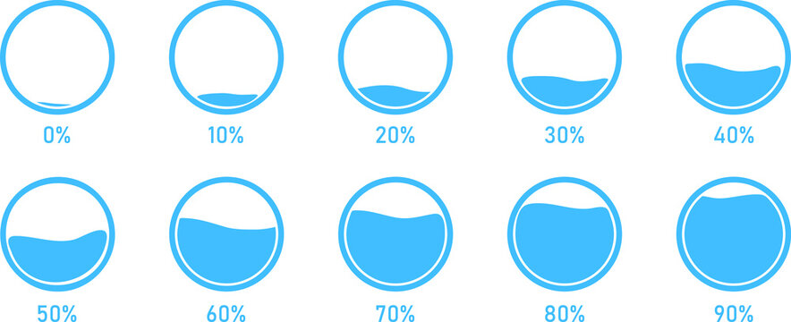 Blue Gradient Chart Bars  Template. 10% to 100% number text. Flat Design Interface Illustration infochart infographic elements for ads app ui ux web banner vector isolated on white background